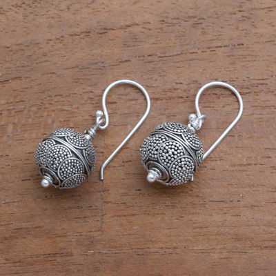 Sterling silver dangle earrings, 'Sky Lanterns' - Dot Motif Sterling Silver Dangle Earrings from Bali