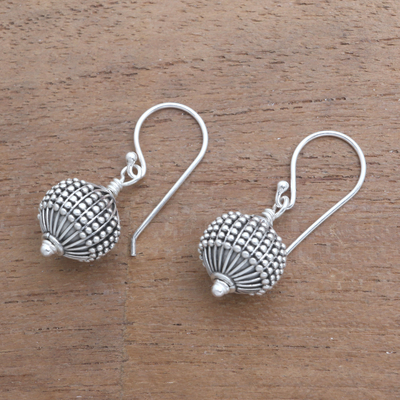Sterling silver dangle earrings, 'Sanur Lanterns' - Dot Motif Sterling Silver Dangle Earrings from Bali