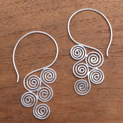 Sterling silver drop earrings, 'Stylized Clouds' - Spiral Motif Sterling Silver Drop Earrings from Bali