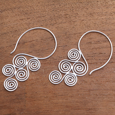 Sterling silver drop earrings, 'Stylized Clouds' - Spiral Motif Sterling Silver Drop Earrings from Bali
