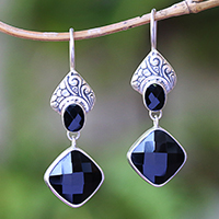 5-Carat Onyx Dangle Earrings Crafted in Bali,'Midnight Vision'