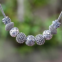 Sterling silver pendant necklace, 'Round Lanterns'