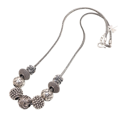 Sterling silver pendant necklace, 'Round Lanterns' - Sterling Silver Beaded Pendant Necklace from Bali