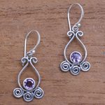 Amethyst dangle earrings, 'Spiral Sparkle' - Spiral Pattern Amethyst Dangle Earrings from Bali