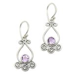 Amethyst dangle earrings, 'Spiral Sparkle' - Spiral Pattern Amethyst Dangle Earrings from Bali