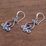 Amethyst dangle earrings, 'Spiral Sparkle' - Spiral Pattern Amethyst Dangle Earrings from Bali