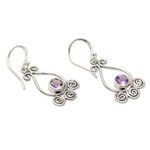 Amethyst dangle earrings, 'Spiral Sparkle' - Spiral Pattern Amethyst Dangle Earrings from Bali