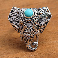Sterling silver cocktail ring, 'Elephant Eyes' - Magnesite Elephant Cocktail Ring from Bali