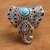 Sterling silver cocktail ring, 'Elephant Eyes' - Magnesite Elephant Cocktail Ring from Bali thumbail