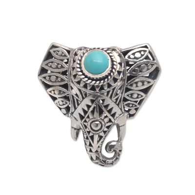Sterling silver cocktail ring, 'Elephant Eyes' - Magnesite Elephant Cocktail Ring from Bali