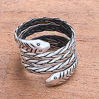 Sterling silver wrap ring, 'Bali Viper' - Sterling Silver Snake Wrap Ring from Bali