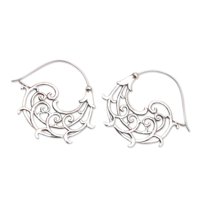 Sterling silver hoop earrings, 'Goddess Tendrils' - Openwork Swirl Sterling Silver Hoop Earrings from Bali