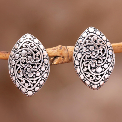 Sterling silver drop earrings, 'Sukawati Garden' - Intricate Sterling Silver Drop Earrings from Bali