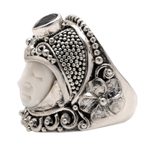 Blue topaz cocktail ring, 'Bali Prince' - Blue Topaz and Bone Cocktail Ring from Bali