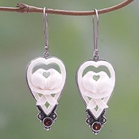 Garnet and bone dangle earrings, 'Dove Couple'