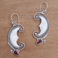 Garnet dangle earrings, 'Bun Crescents'
