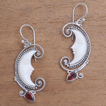 Garnet dangle earrings, 'Bun Crescents' - Garnet Moon Dangle Earrings Crafted in Bali