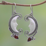 Garnet dangle earrings, 'Bun Crescents' - Garnet Moon Dangle Earrings Crafted in Bali