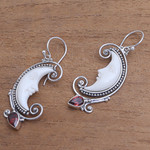 Garnet dangle earrings, 'Bun Crescents' - Garnet Moon Dangle Earrings Crafted in Bali