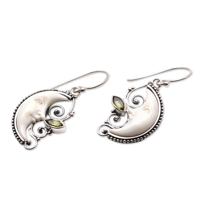 Peridot dangle earrings, 'Bun Moons' - Peridot Crescent Moon Dangle Earrings from Bali