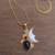 Gold plated onyx and garnet pendant necklace, 'Crescent Mystery' - Gold Plated Onyx and Garnet Pendant Necklace from Bali (image 2b) thumbail