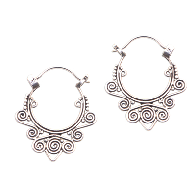Swirl Pattern Sterling Silver Hoop Earrings from Bali