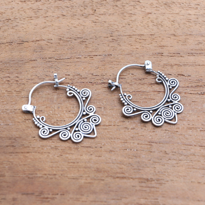 Sterling silver hoop earrings, 'Regal Celuk' - Swirl Pattern Sterling Silver Hoop Earrings from Bali