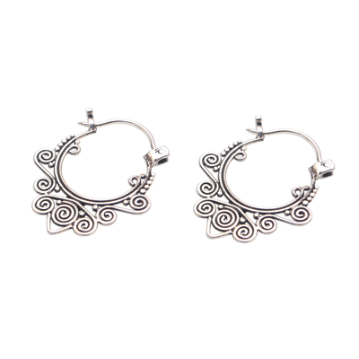 Sterling silver hoop earrings, 'Regal Celuk' - Swirl Pattern Sterling Silver Hoop Earrings from Bali