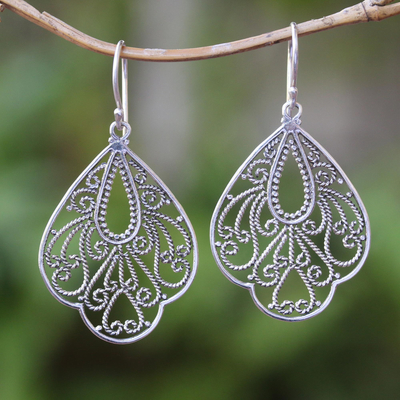 Sterling silver dangle earrings, 'Glittering Sukawati' - Handcrafted Sterling Silver Dangle Earrings from Bali