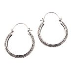 Sterling silver hoop earrings, 'Loop Tradition' - Patterned Sterling Silver Hoop Earrings from Bali