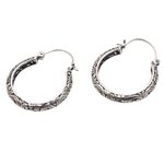 Sterling silver hoop earrings, 'Loop Tradition' - Patterned Sterling Silver Hoop Earrings from Bali