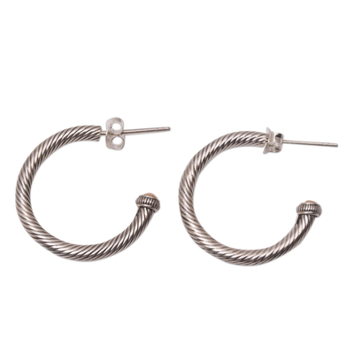 Gold-accented sterling silver half-hoop earrings, 'Looping Rope' - Gold-Accented Sterling Silver Half-Hoop Earrings from Bali
