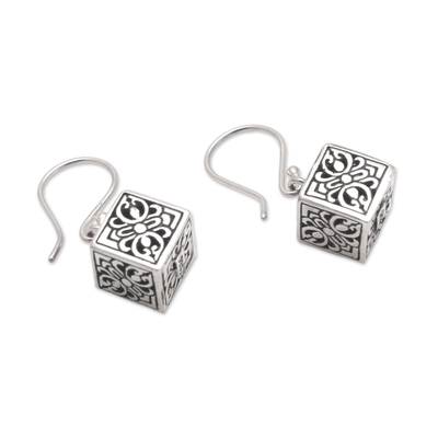 Sterling silver dangle earrings, 'Elegant Dice' - Sterling Silver Cube Dangle Earrings from Bali
