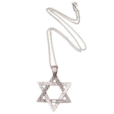 Sterling silver pendant necklace, 'David's Blessing' - Star of David Sterling Silver Pendant Necklace from Bali