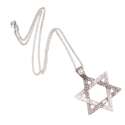 Sterling silver pendant necklace, 'David's Blessing' - Star of David Sterling Silver Pendant Necklace from Bali