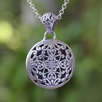 Sterling silver pendant necklace, 'Elegant Medallion' - Sterling Silver Medallion Pendant Necklace from Bali
