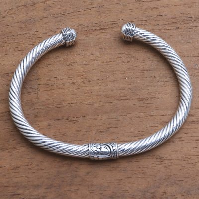 Rope Pattern Sterling Silver Cuff Bracelet From Bali Solid Sterling Silver Cuff Bracelet From Bali