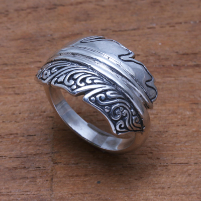 Sterling silver band ring, 'Feather Delight' - Sterling Silver Feather Band Ring from Bali