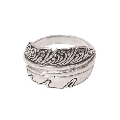 Sterling silver band ring, 'Feather Delight' - Sterling Silver Feather Band Ring from Bali