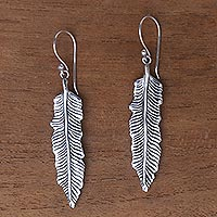 Sterling Silver Feather Dangle Earrings from Bali,'Fallen Feathers'