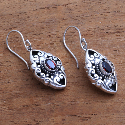 Garnet dangle earrings, 'Glimpse of Beauty' - Faceted Garnet Dangle Earrings from Bali