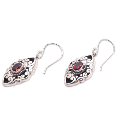 Garnet dangle earrings, 'Glimpse of Beauty' - Faceted Garnet Dangle Earrings from Bali