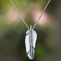Sterling silver pendant necklace, 'Daun Pisang' - Sterling Silver Banana Leaf Pendant Necklace from Bali