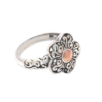 Gold accented sterling silver cocktail ring, 'Traditional Flower' - Floral Gold Accented Sterling Silver Cocktail Ring from Bali