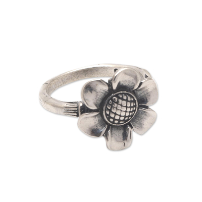 Lotus Flower Sterling Silver Cocktail Ring from Bali