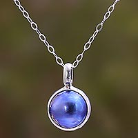 Cultured pearl pendant necklace, 'Ocean Orb' - Blue Cultured Pearl Pendant Necklace from Bali