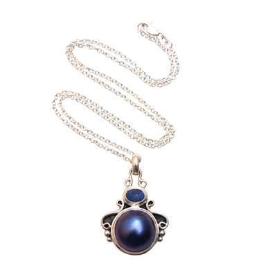 Cultured pearl and opal pendant necklace, 'Ocean Glow' - Cultured Pearl and Opal Pendant Necklace from Bali
