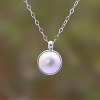 Cultured pearl pendant necklace, 'Glowing with Love' - White Cultured Pearl Pendant Necklace from Bali
