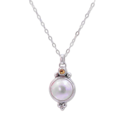 Cultured Pearl and Citrine Pendant Necklace from Bali