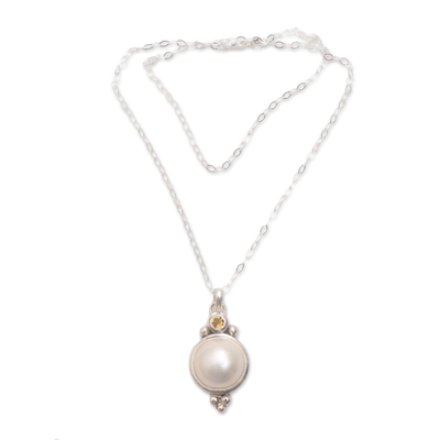 Collar con colgante de perlas cultivadas y citrinos - Collar con colgante de citrino y perlas cultivadas de Bali